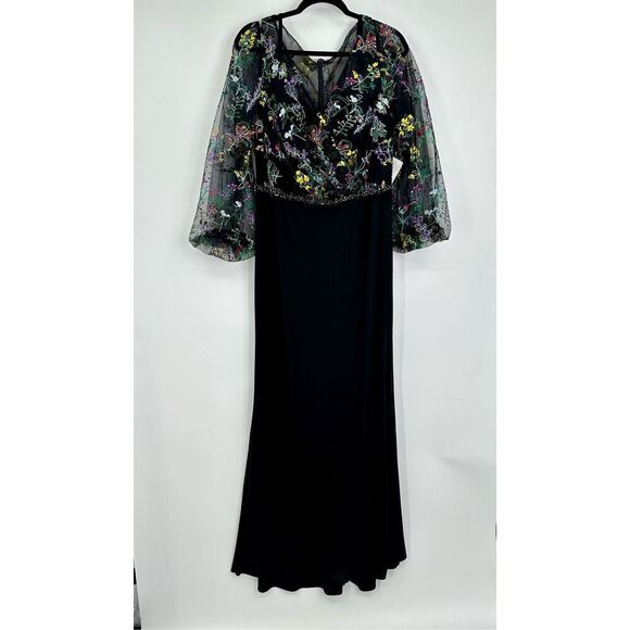 Mac Duggal NWT size 12 black EMBROIDERED ILLUSION GOWN style 79479 - Picture 4 of 16